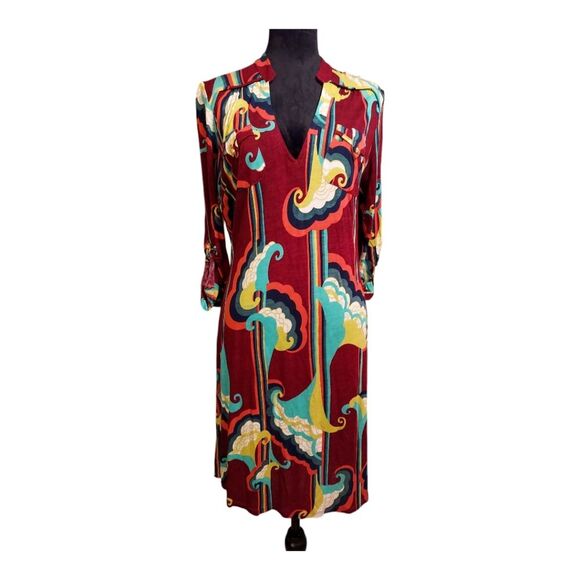 T-bags Los Angeles Retro Multicolored Art Nouveau Shirt Midi Dress Size M - Picture 2 of 9